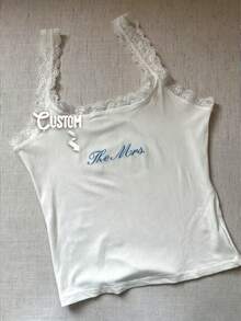 Personalized Embroidered Lace Tank Top, Customized Embroidered Modal Tank Top, Bridal Shower Gift, Engagement Gift, Bachelorette Party - Multicolor - View 3