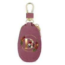 Floral Wreath Letter A-Z Car Key Holder, Mini Car Key Storage Bag, PU Leather Keychain Wallet, Zipper Pouch, Car Key Organizer, Car Keychain, Unisex Gift - Multicolor - View 42