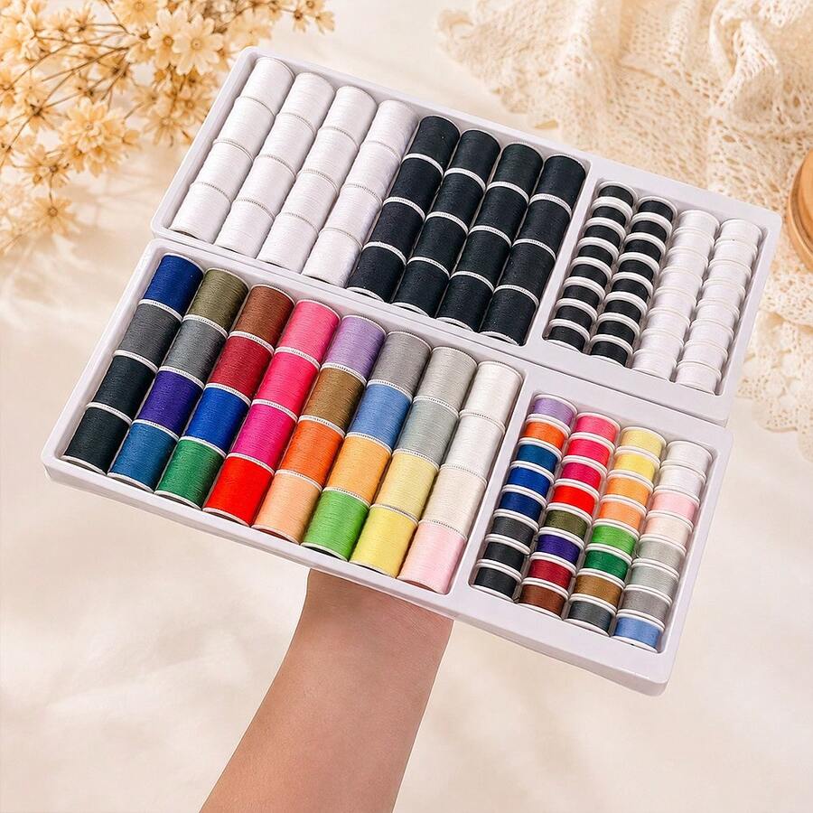 64 Colors Sewing Thread Spool Set, Polyester Pre-Wound Bobbin Thread, Suitable For Handmade And Machine Sewing DIY Craft Embroidery Supplies - 64 Polyester Bobbin Thread - View 1