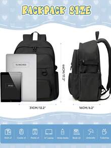Minimalist Solid Color Multi-Functional Computer Backpack, Large Capacity With Multiple Compartments And Pockets, Fits Laptop, Built-In Luggage Strap For Suitcase Attachment, Wide Breathable Shoulder Straps For Pressure Relief, Lightweight Durable Business Casual School Commute Short Trip Backpack - Multicolor - View 2