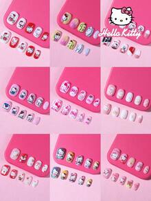 Sanrio Hello Kitty 216片/組（9款混色）短方型法式指尖美甲片，可愛3D Hello Kitty & Kuromi & Cinnamoroll & Pompompurin 穿戴式壓感假指甲，完美貼合壓克力假指甲組，附收納盒，適合女孩日常佩戴與家庭聚會使用 - 彩色 - 查看 2