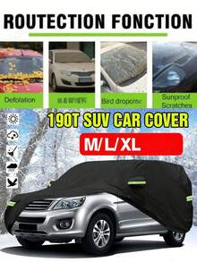 All-Black 190T Silver Car Cover, Made Of Polyester Fiber With Reflective Stripes And Windproof Strap, All-Weather Sun Protection, UV Protection, Dustproof, Frostproof, Snowproof, Suitable For All Seasons, All Car Models. SUV Car Cover, Car Sun Shade, Silver Coating, Waterproof, Sunproof, Dustproof, Cold-Resistant Outdoor Full Car Cover, Provides Ultimate Protection, Car Accessories. National Day Gift, Halloween Gift, Christmas Gift - Black - View 8