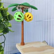1pc Coconut Tree Shaped Bird Perch Stand, Decorative Parrot Bird Toy With Chewing Bell Ball, Boredom Relief Self-Entertainment Bird Stand, Perch, Cage Decoration For Budgies (Bell Ball Color Random) - A+B - View 7