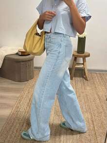 Women's Vintage Casual Stacked Loose Straight Leg Denim Jeans Fall - Light Wash - View 4