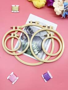 10pcs Natural Bamboo-Like Plastic Embroidery Hoops, 7.3-20.2cm Multiple Sizes Cross Stitch Hoop Set, Minimalist Portable DIY Craft Supplies, Classic Natural Style, Suitable For Embroidery, Cross Stitch, Quilting And Home Decor - Imitation Bamboo Embroidery Hoop - View 4