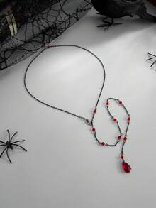 1pc Gothic Black Chain Red Teardrop Crystal Back Necklace, Women's Atmospheric Backless Body Jewelry For Halloween Party Dress - Body Chain - View 6