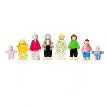 8pcs/Set Multi-Generation Wooden Family Doll Set, Dollhouse Miniature Figures, Children's Role Play Doll, Desktop Decoration, Birthday Gift - A Family Of Eight With Green Floral Print - View 10