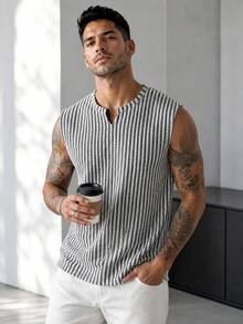 Blueprint Man 1pc Men's White Fishbone Pattern V-Neck Tank Top, Textured Comfortable Lightweight Knit Sleeveless Vest, Old Money Style Minimalist Versatile For Daily Commute, Business Casual, Vacation And Multiple Occasions - White - View 10