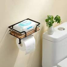 In Stock Solid Wood Wall-Mounted Toilet Paper Holder Bathroom Wooden Wall Shelf Paper Towel Storage Rack For Home - Multicolor - View 5