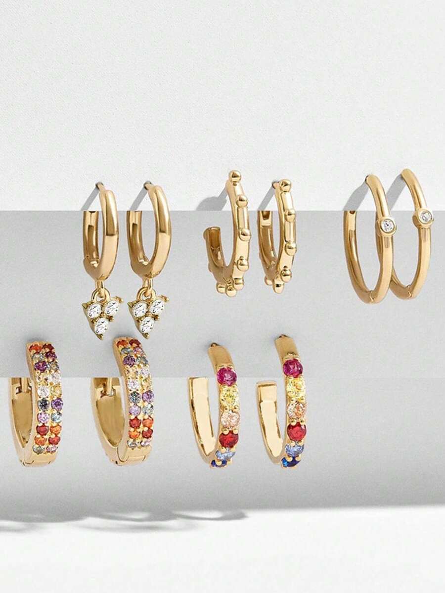 5pairs Rhinestone Hoop Earrings - Multicolor - View 1