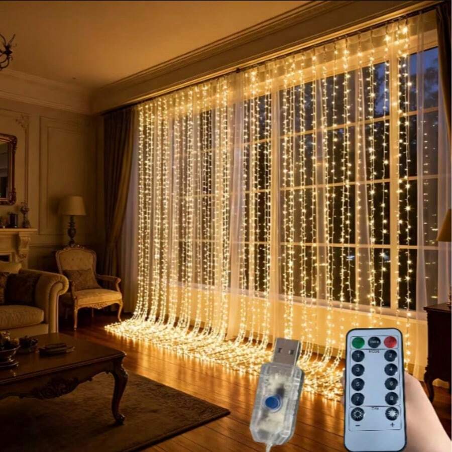 1 Pack LED Curtain Lights, USB Powered Hanging Window Lights With Remote Control, Connecting Fairy Lights, For Bedroom Decor, Outdoor Decoration, Indoor Decor, Party Supplies, Party Decorations, Holiday Hanging (Batteries Not Included), - USB Curtain Lights - View 1