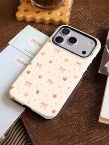 1pc Autumn Gentle Ins Style Light Pink Ribbon Bow Caramel Maple Leaf Tiny Gold Star Pattern Design, Phone 17 Pro Max Phone Case, Compatible With Phone 16 Pro Max, 15 Pro Max, 14 Pro Max, High-End Fashionable And Interesting Phone Case, Suitable For 11/12/13/14/15/16/17 Pro Max Plus, Elegant Design For Men And Women, Perfect Gift For Friends, Besties On Holidays, Birthdays, Daily Life, Anniversaries! - Multicolor - View 3