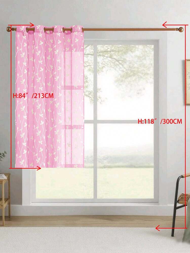 1pc/2pcs Premium Boho Style Embroidered Sheer Curtains For Living Room & Bedroom, Minimalist Line Art Voile Drapes, Fade Resistant Soft Light Blocking Breathable Home Decor, Easy To Install And Maintain - Pink - View 49