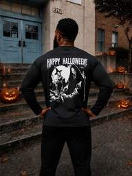 AnChiStreetwear--Muška majica dugih rukava širokog kroja plus size sa printom Grim Reaper za Noć veštica, muška street style majica širokog kroja, majica sa Halloween uzorkom, japanska ležerna majica dugih rukava širokog kroja, za svakodnevno nošenje