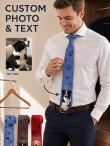 Customized Photos And Name Ties, Personalized Pet Photo Ties For Men, Gifts For Father's Day, Birthday, Wedding, Office Attire And Daily Wear. - Multicolor - View 11