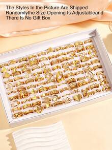 3/6/9/12/24pcs Stainless Steel 18K Gold Plated Minimalist Geometric Open Rings, Fashionable For Daily Wear (Random Delivery) - Gold - View 2