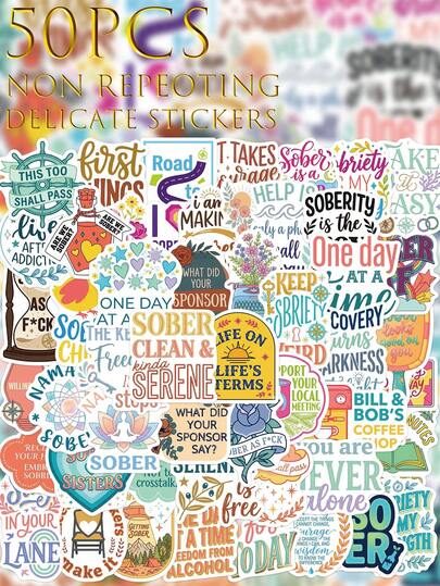50pcs Wake Up Stickers, PVC Material, Creative And Beautiful Design, Suitable For Phone Cases, Tablets, Phones, Laptops, Luggage, Cars, Notebooks, Helmets, Guitars, Skateboards, Storage Boxes, Computers, Scrapbooking Supplies
