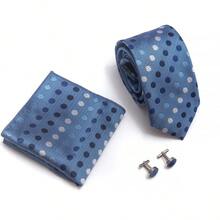 AlanKing 3pcs Men's Striped & Polka Dot Tie, Pocket Square, Cufflinks Set, Suitable For Business, Work, Family Gatherings - Color Mixing - View 2