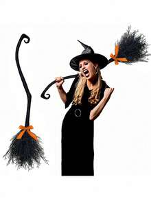 Halloween Witch Broom Decoration Cosplay Costume Plastic Witch Magic Broom Prop - Multicolor - View 2