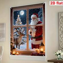 [Pai Ge Banner]1pc, Polyester Material, Christmas Theme Window Banner With Christmas Tree, Reindeer, Santa Claus Design For Christmas - Santa Claus Delivering Gifts - View 2