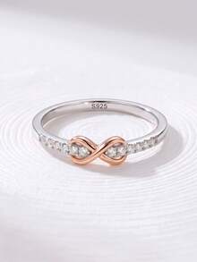 CENLEAR 1pc Infinity 8 Moissanite Ring S925 Sterling Silver Platinum Plated Shiny Style Daily Wear Wedding Promise Exquisite Jewelry Women Gift - Silver - View 7