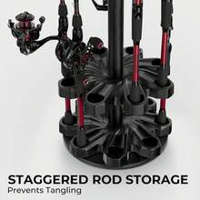 Rotating Fishing Rod Holder, Floor Rack Holds Up To 16 Rods, Fishing Pole Storage Organizer For Garage, Basement, Or Shed, Easy To Install - Black - View 6