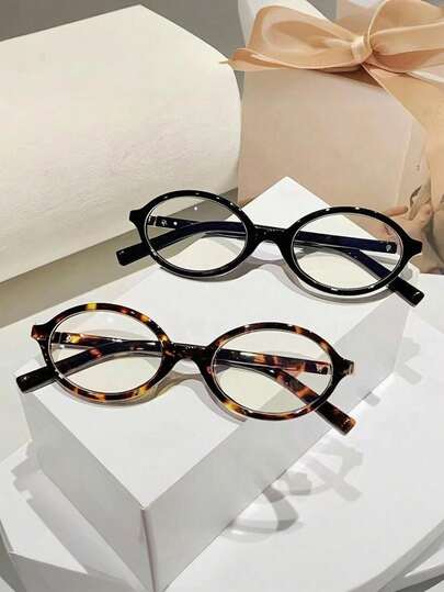 2pcs Vintage Hip-Hop Style Small Oval Glasses, Minimalist Versatile Fashion Women's Eyewear, Suitable For School Season