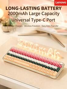 Lenovo Wireless Keyboard, Macaron Multi-Color Gradient Jelly Keyboard, Ergonomic Curved Keycaps, Desktop Keyboard For Office, Dorm, And Home - View 5
