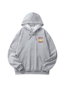 Women's Pullover Sweatshirt, Cocktail Pattern Letter Print, Loose Drop Shoulder Casual Sweatshirt - Dark Gray - View 4