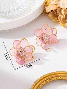1 Pair Elegant Romantic Soft Style Translucent Pink Flower Stud Earrings For Women, Suitable For Summer Vacation And Daily Wear - Pink - View 6