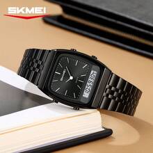 SKMEI 2585 Stainless Steel Dual Time Luxury & Fashion Watch Simple Pointer Big Dial Watches For Men - Black - View 2