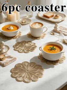 12pcs Gold Hollow PVC Drink Coasters, Washable Table Decor, Non-Slip Table Mat, Breathable And Heat Dissipating, Lightweight And Easy To Store, Suitable For Restaurant, Cafe, Homestay, Afternoon Tea, Holiday, Party, Gathering, Birthday, Wedding, Dinner - Multicolor - View 12