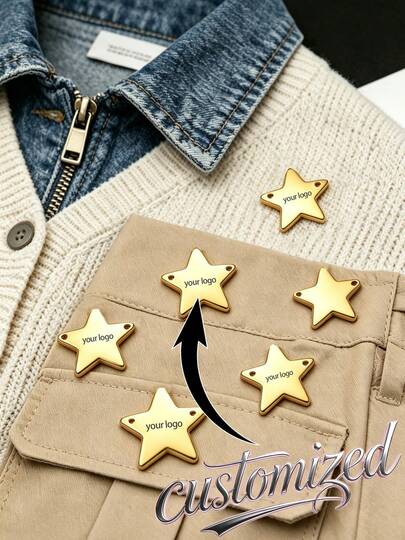1/5/10/30/50/100pcs Customized Engraved Mirror Stainless Steel Labels, Star Labels, Polished Material, Suitable For Personalized Name Buttons For Knitted, Handicrafts And Handmade Products, Supports All Languages