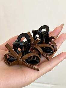 2 Pieces Leather Bow Hair Clips, Princess Sweet And Cool Girl Style Small Hair Clips, Side Bangs Clips, Spring And Summer Hair Accessories - Brown 2pcs - View 2