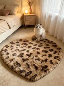 1pc Heart-Shaped Leopard Print Decorative Rug, Love & Healing Bedroom Decor, Small Rug, Carpet, Home Decor, Living Room Rug, Living Room Small Rug, Bedroom Rug, Living Room Home Decor, Outdoor Rug, Washable Rug - Multicolor 6 - View 5