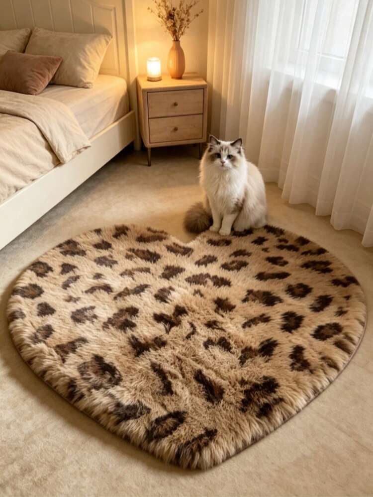 1pc Heart-Shaped Leopard Print Decorative Rug, Love & Healing Bedroom Decor, Small Rug, Carpet, Home Decor, Living Room Rug, Living Room Small Rug, Bedroom Rug, Living Room Home Decor, Outdoor Rug, Washable Rug - Multicolor 6 - View 5