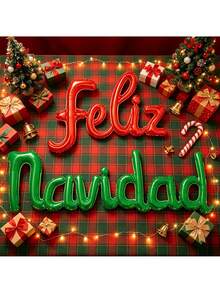 1 Set Spanish Christmas Banner Aluminum Foil Balloon Set - "Feliz Navidad" Letter Balloons, Suitable For Christmas, New Year, Holiday Party Decoration - Width - View 2