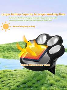 Efficient Solar Powered IP65 Waterproof Heat & Frost Resistant Auto Dusk Sensor Paw Print Design Black Solar Ground Light, Suitable For Patio Lawn Yard Pathway Outdoor Garden Landscape Decorative Lighting Accessory - Aaaa - View 3
