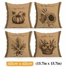 4 piezas/1 pieza Funda de almohada con patrón de ilustración de boceto de calabaza de cosecha de otoño vintage sin relleno, funda de almohada impresa por un solo lado, adecuada para sala de estar, dormitorio, decoración del hogar, funda de almohada para todas las estaciones - Multicolor 07 - Ver 17