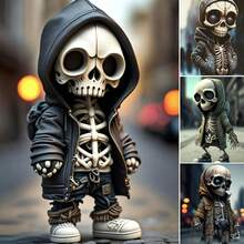 1pc Halloween Skeleton Sweatshirt Resin Figurine, Holiday Party, Office Desk Decor, Yard Decoration Holiday Gift - Multicolor - View 1