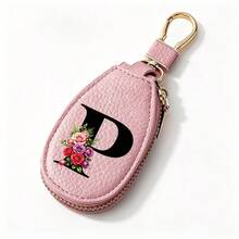 Black Letters A-Z Car Key Protection Cover PU Key Bag Mini Car Key Bag Key Ring Wallet Zipper Charter Keychain Male And Female Universal Key Ring Gift - Multicolor - View 17