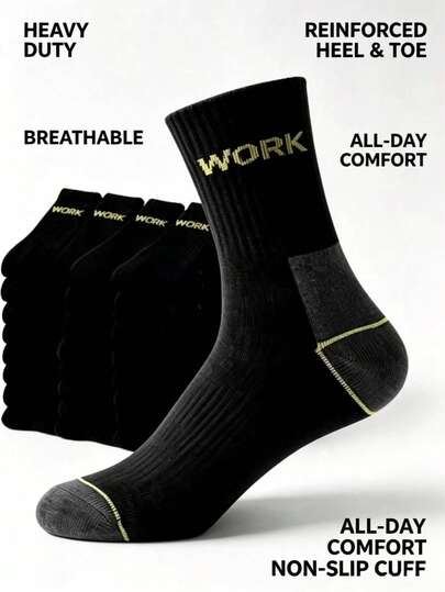 20 Pairs Men's Work Mid-Calf Socks, Thick Wear-Resistant Safety Socks, Sweat-Absorbent Multi-Function Set, Durable Long Socks For Construction Site