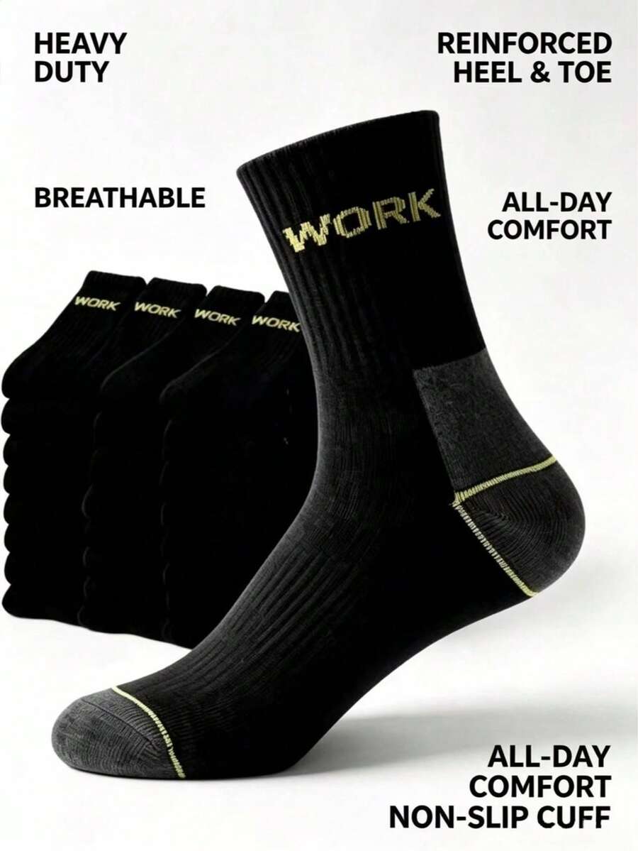 20 Pairs Men's Work Socks, Thick Wear-Resistant Labor Protection Socks, Sweat-Absorbent Multi-Function Set, Durable Long Socks For Construction Site - Multicolor - View 1