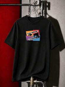 Men's-Shirt, Black And White Retro Movie Channel Graphic Tee, Casual Short Sleeve Streetwear Top Daily Wear And Film Night Outings - White - View 7
