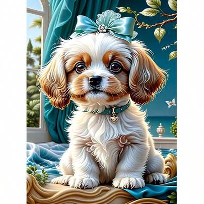 1PC | 5D DIY Diamond Painting | Puppy Pattern Diamond Painting Kit, Round Full Drill Mosaic Craft Set, High-Definition Art Diamond Painting, Focus And Relax Through DIY, Suitable For Living Room, Bedroom, Office Wall Decor, Surprise Holiday Home Decor Gift For Family And Friends, Unframed