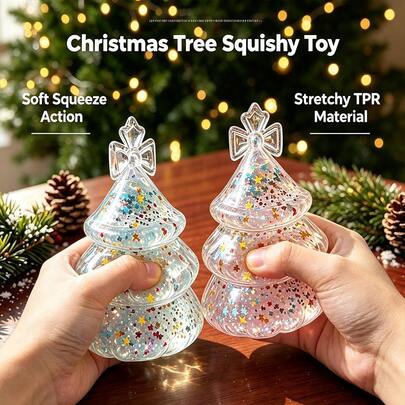 1pc Squishy Christmas Tree Series Squeeze Toy, Stress Relief Christmas Tree Squeeze Toy, Grip Stress Relief Squeeze Toy, Anxiety Relief Toy, Soft Squeezable Elastic Christmas Tree Squeeze Toy, Prank Toy, Stress Relief Toy, Perfect Gift For Halloween, Birthday, Christmas And Party, Back To School, Dorm Essential, Classmate Prank Tool (Random Color)