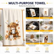 2/4/6pcs Highland Cow Autumn Theme Printed Kitchen Napkins, Cute Hand-Drawn Style, Soft And Easy To Clean, Highland Cow, Pumpkin, Maple Leaf And Fun Bathroom Patterns, Home Decor, Autumn Home Gift, Suitable For Bathroom Decor, Kitchen Decor, Kitchen Accessories - Multicolor - View 6
