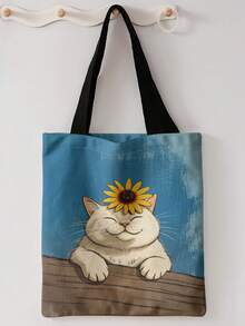 1pc Cat Print Shoulder Tote,Large Capacity For Books,Groceries & Daily Beach Travel School Use.For Students & Women,Great Daily Bag Or Gift - Multicolor - View 14
