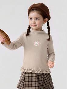 Balabala Girls & Baby Long‑Sleeve T‑Shirt Soft‑Cozy New Winter Base Layer Top Daily‑Ready Inner Wear For Little Young Girl - Brown Tone - View 2