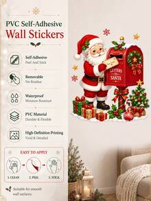 1pc Christmas Santa Snowman Letter To Santa Mailbox Wall Sticker, Cute Holiday Mailbox Scene Wall Decal With Santa Claus Snowman Christmas Tree Gift Box Design, Self-Adhesive PVC Removable Waterproof Wall Decor Sticker For Christmas Home Decoration - Christmas Wall Decals - View 10